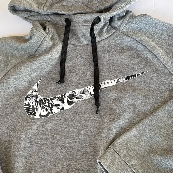 Nike Dri Fit Therma Fleece Running Turtleneck Big Swoosh Grey Pullover Hoodie XL - Picture 10 of 14